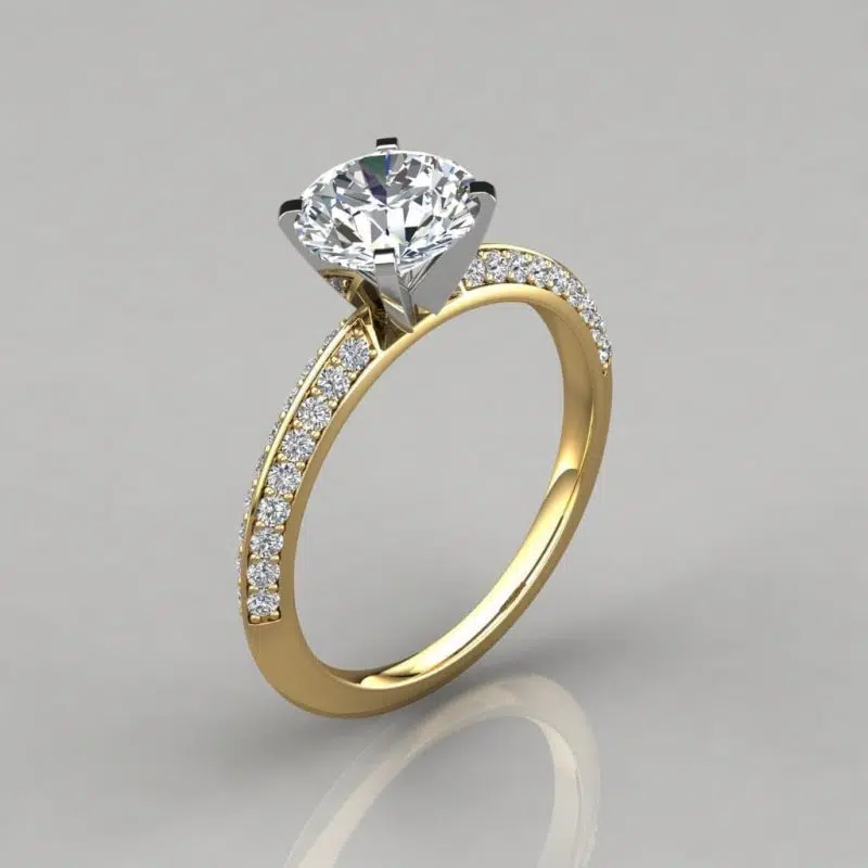 Knife Edge Pave Round Cut Moissanite Engagement Ring