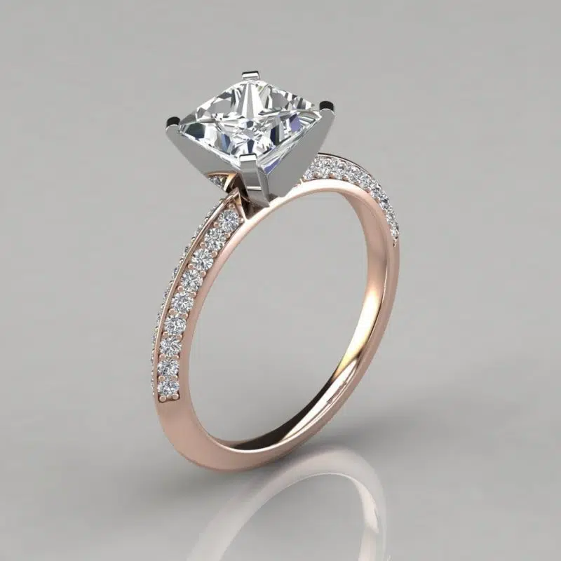 Two Sided Princess Cut Moissanite Engagement Ring