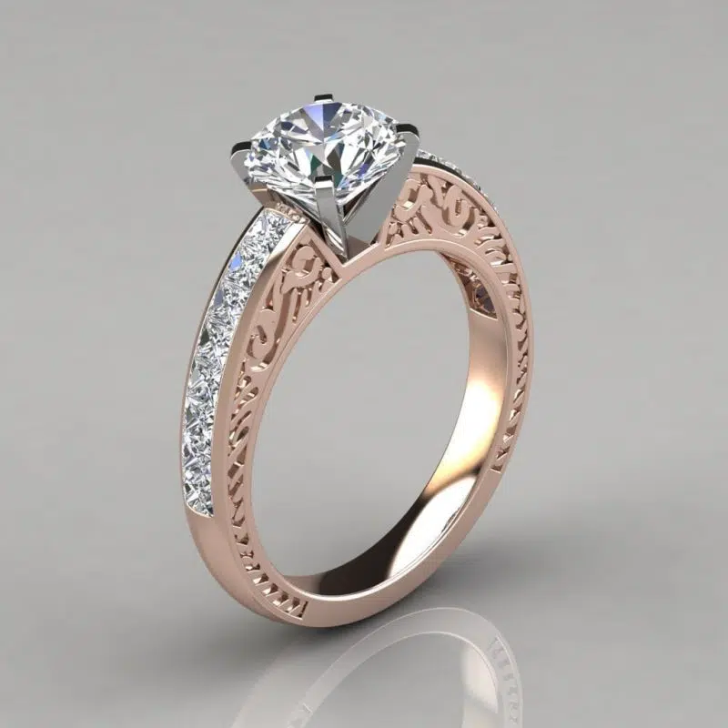 Vintage Hand Engraved Moissanite Engagement Ring