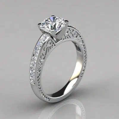 Vintage Hand Engraved Moissanite Engagement Ring