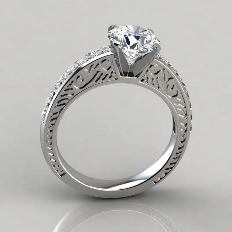 Vintage Hand Engraved Moissanite Engagement Ring