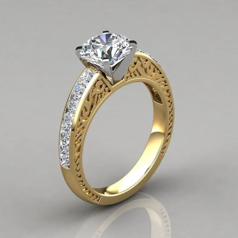 Vintage Hand Engraved Moissanite Engagement Ring