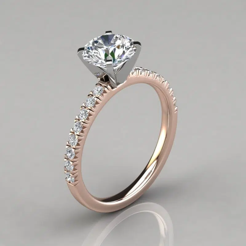 French Pave Cut Moissanite Engagement Ring