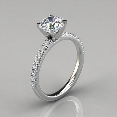 French Pave Cut Moissanite Engagement Ring