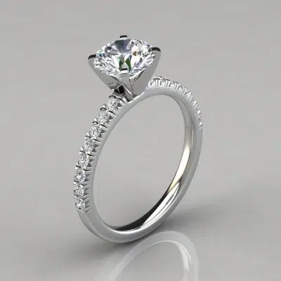 French Pave Cut Moissanite Engagement Ring