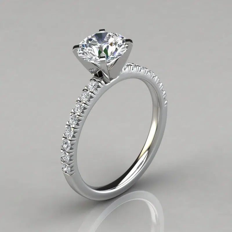 French Pave Cut Moissanite Engagement Ring