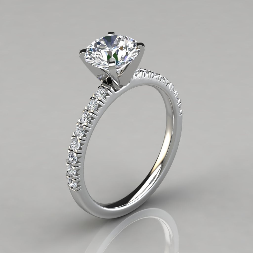 143w1 French Pave Cut Engagement Ring 14k White Gold By Forever Moissanite  
