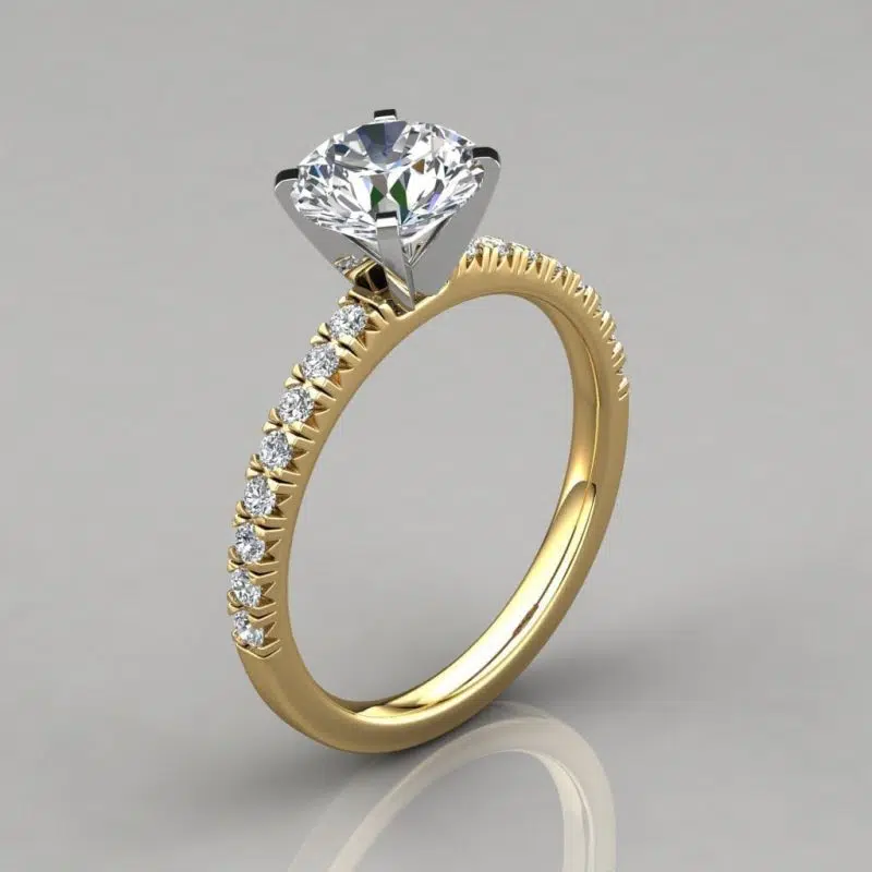 French Pave Cut Moissanite Engagement Ring