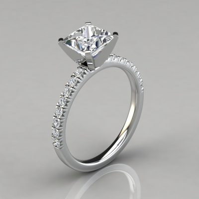 Princess Cut French Pave Moissanite Engagement Ring
