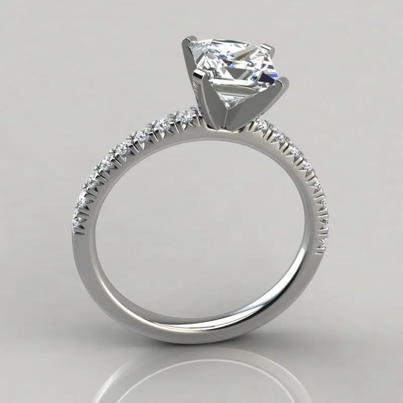 Princess Cut French Pave Moissanite Engagement Ring