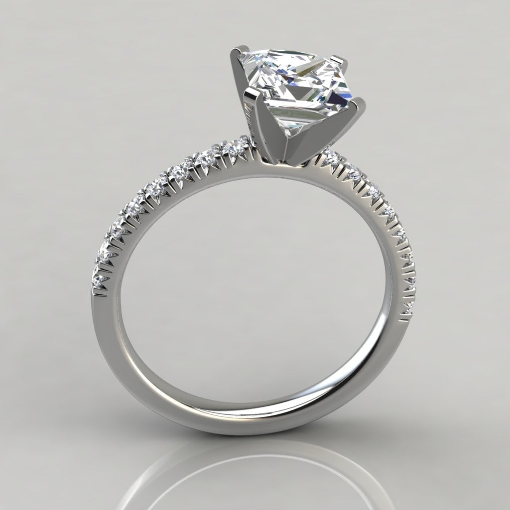  Princess  Cut  French Pave  Moissanite Engagement  Ring  