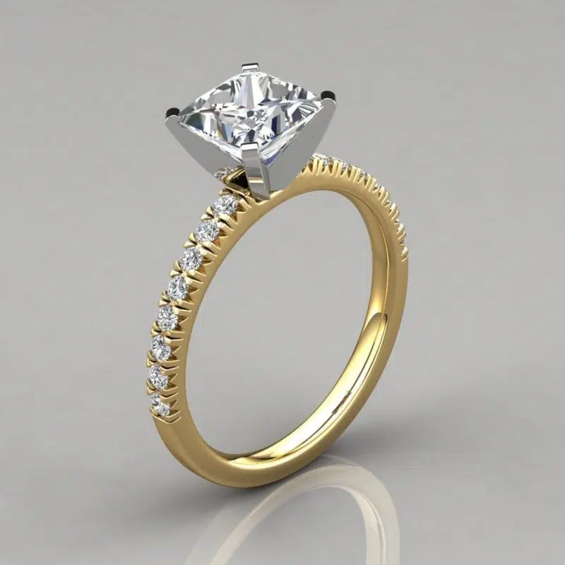 Princess Cut French Pave Moissanite Engagement Ring