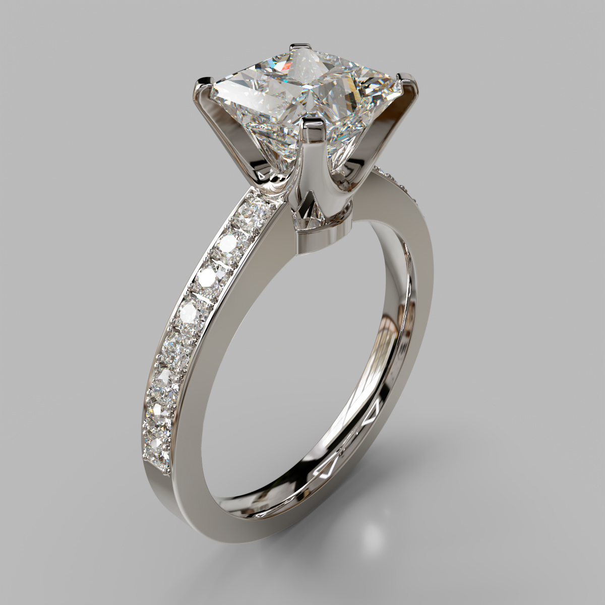 Novo Design Pave Princess Cut Moissanite Engagement Ring