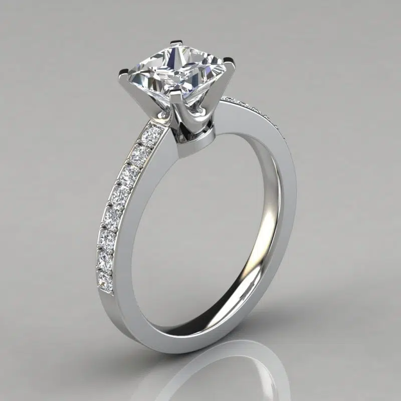 Novo Design Pave Princess Cut Moissanite Engagement Ring