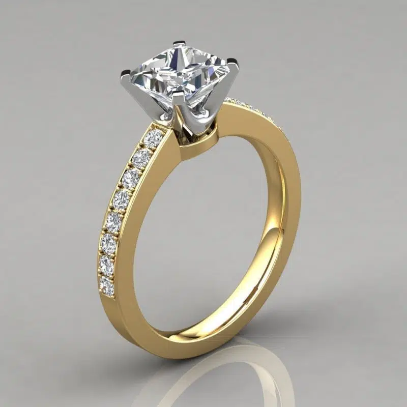 Novo Design Pave Princess Cut Moissanite Engagement Ring