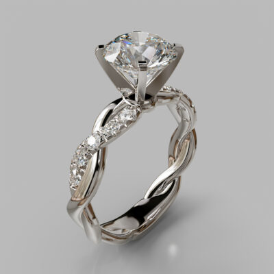 Twist Round Cut Moissanite Engagement Ring