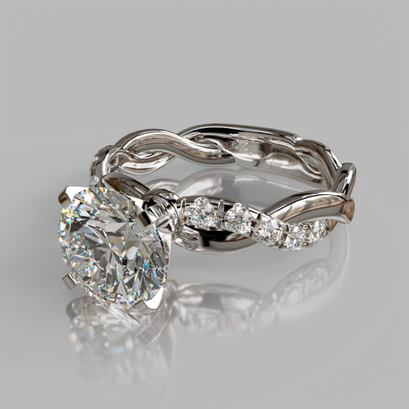 Twist Round Cut Moissanite Engagement Ring