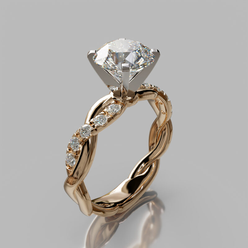 Twist Round Cut Moissanite Engagement Ring