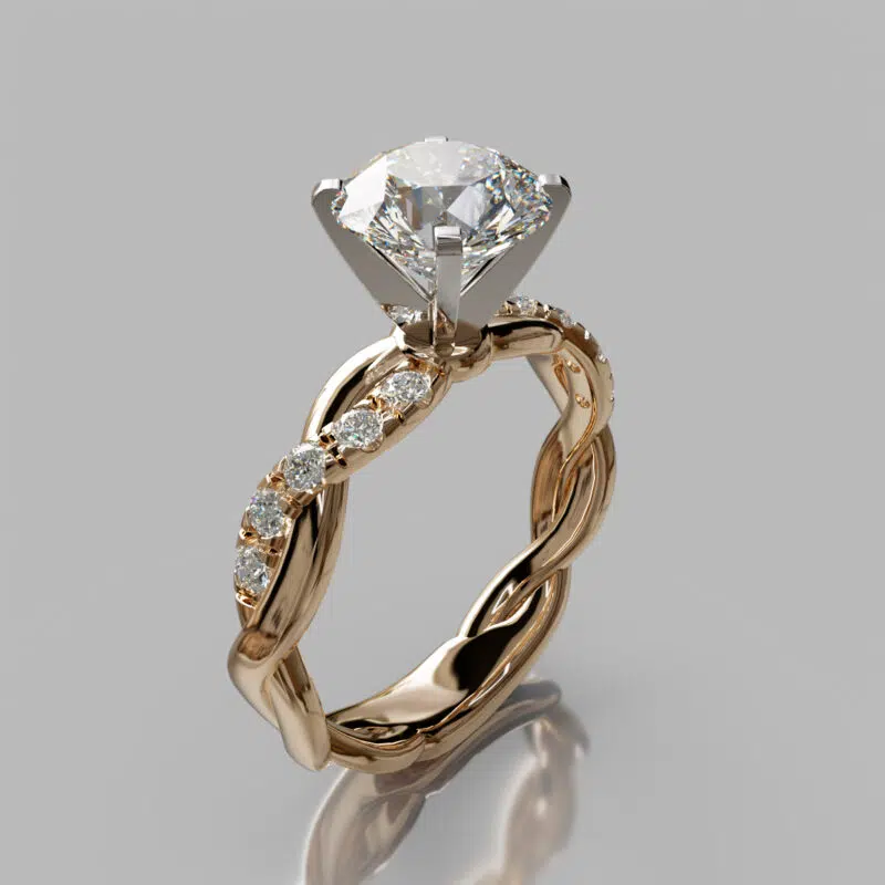 Twist Round Cut Moissanite Engagement Ring