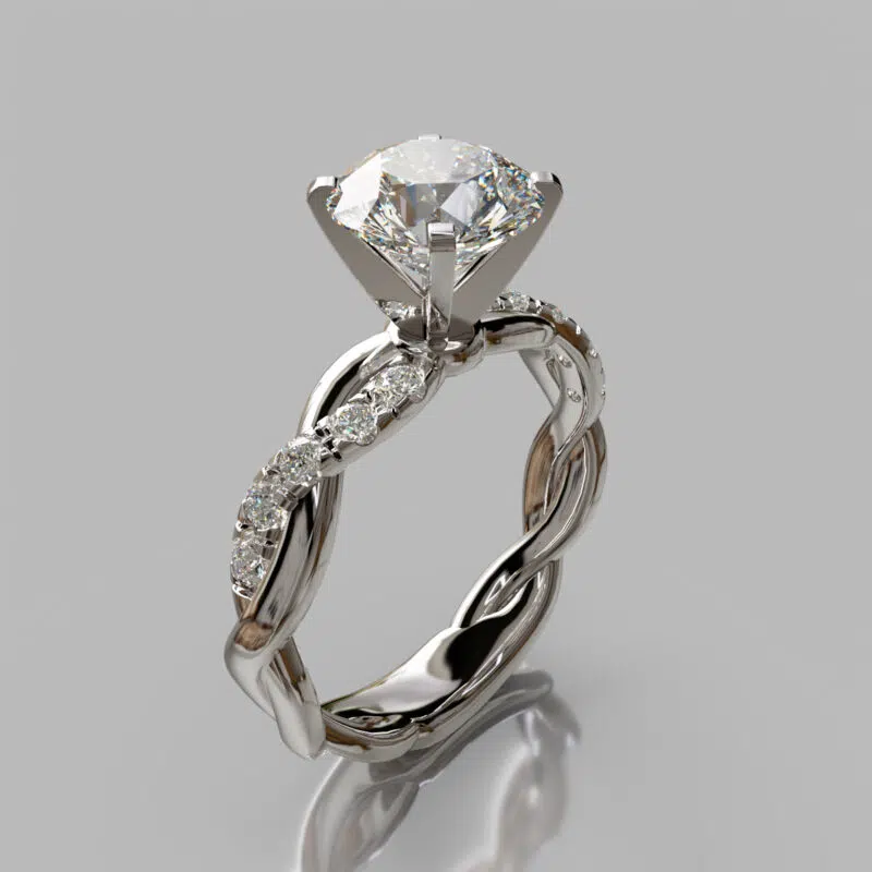 Twist Round Cut Moissanite Engagement Ring