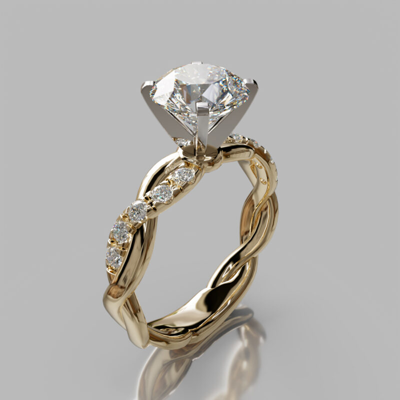 Twist Round Cut Moissanite Engagement Ring