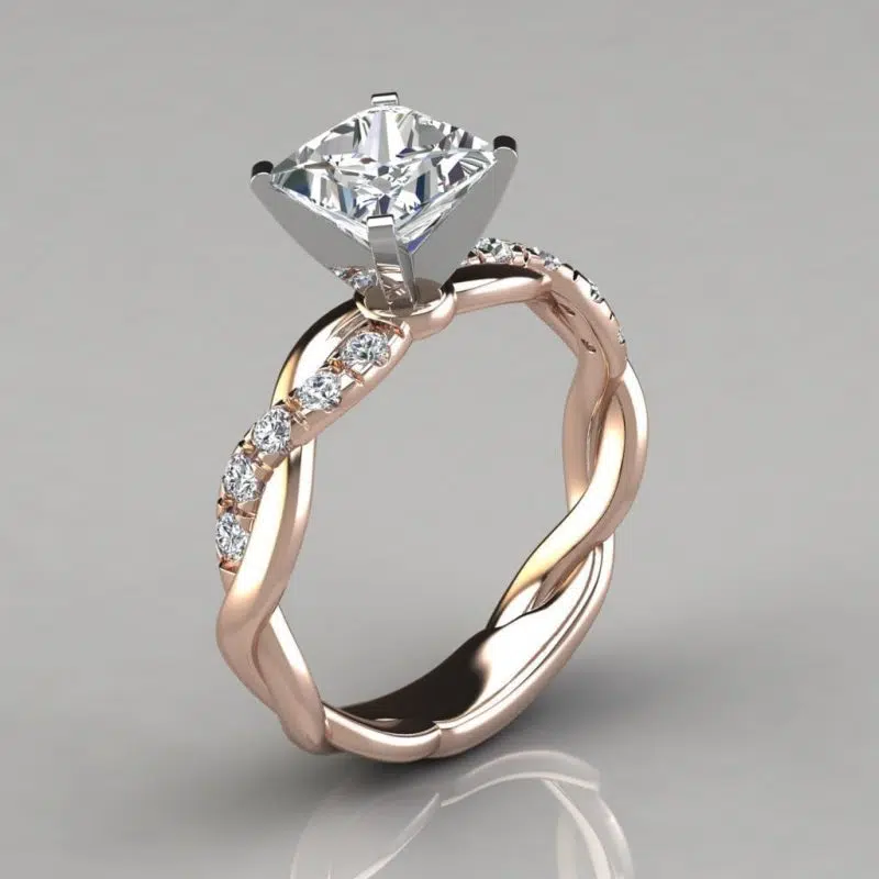Twist Princess Cut Moissanite Engagement Ring
