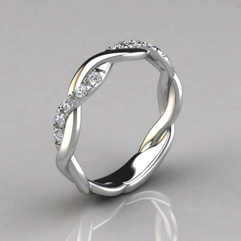 0.15Ct Twist Round Cut Moissanite Wedding Band Ring