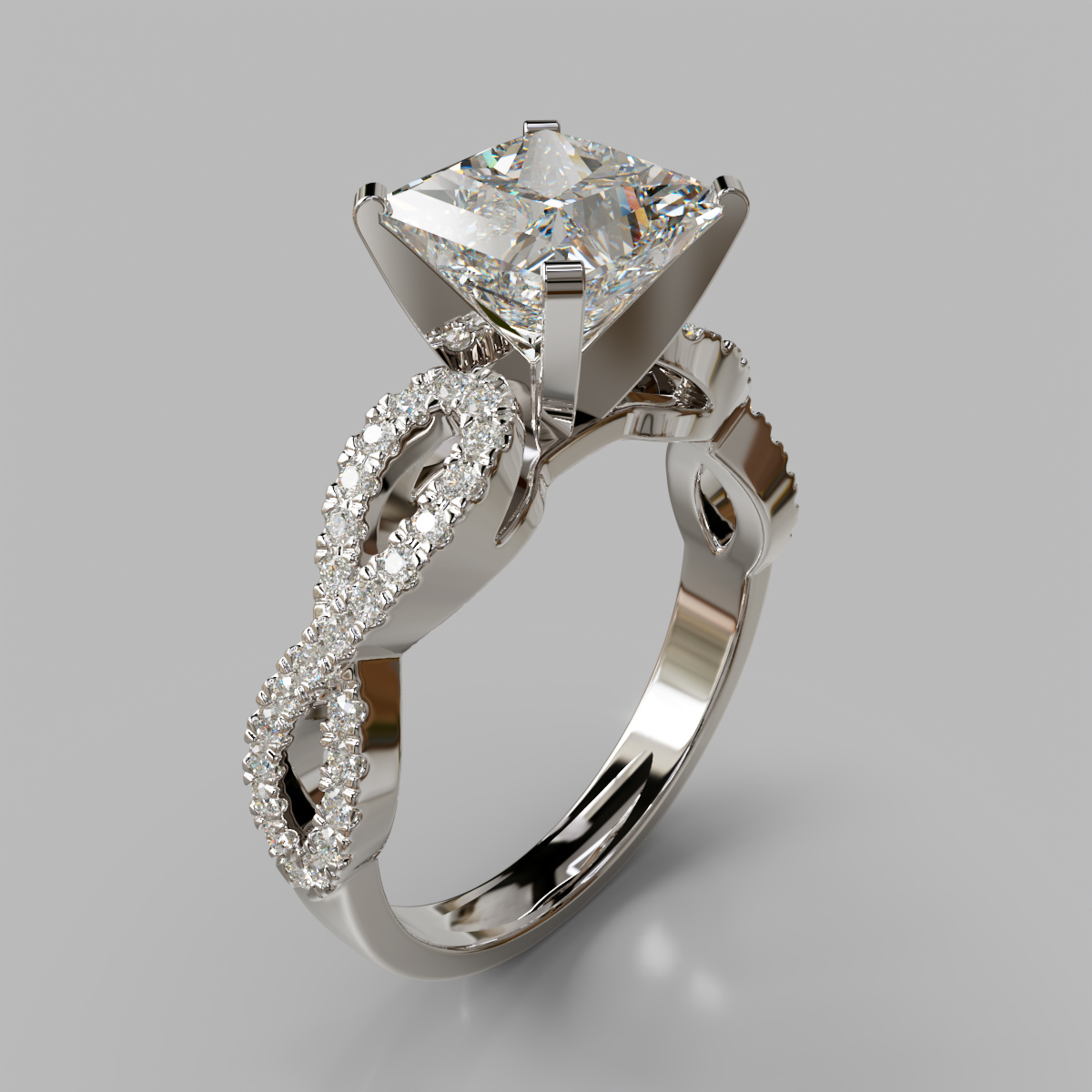 Infinity Design Princess Cut Moissanite Engagement Ring