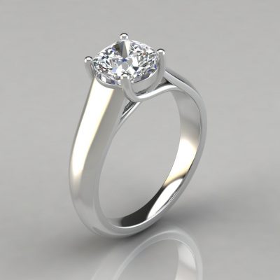 Lucida Wide Band Cushion Cut Solitaire Moissanite Engagement Ring