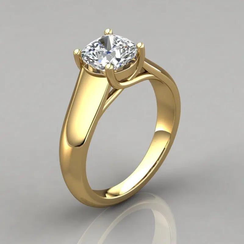 Lucida Wide Band Cushion Cut Solitaire Moissanite Engagement Ring