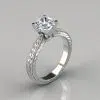 Hand Engraved Cushion Cut Solitaire Moissanite Engagement Ring