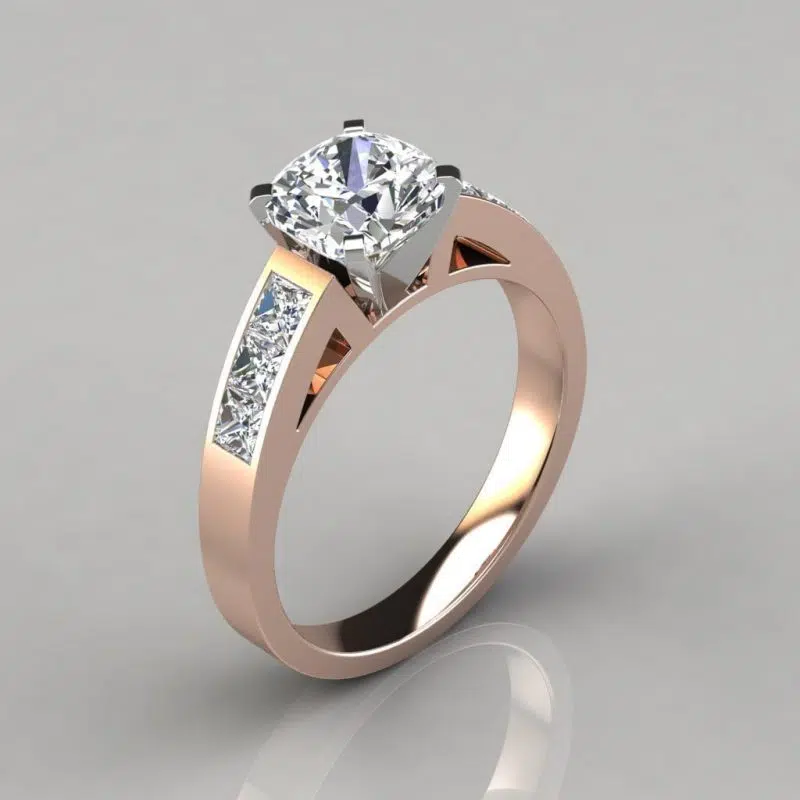 Channel Set Cushion Cut Engagement Ring