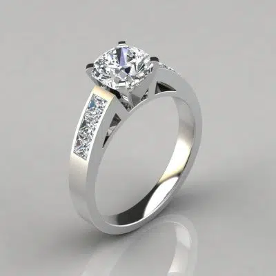 Channel Set Cushion Cut Engagement Ring
