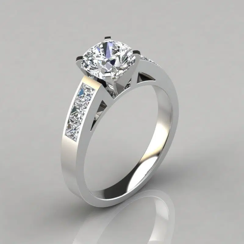 Channel Set Cushion Cut Engagement Ring