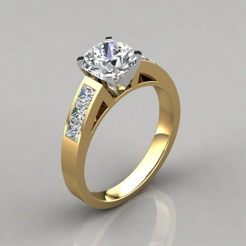 Channel Set Cushion Cut Engagement Ring