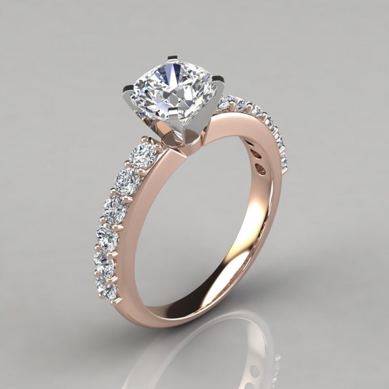 Shared Prong Cushion Cut Moissanite Engagement Ring | Forever Moissanite