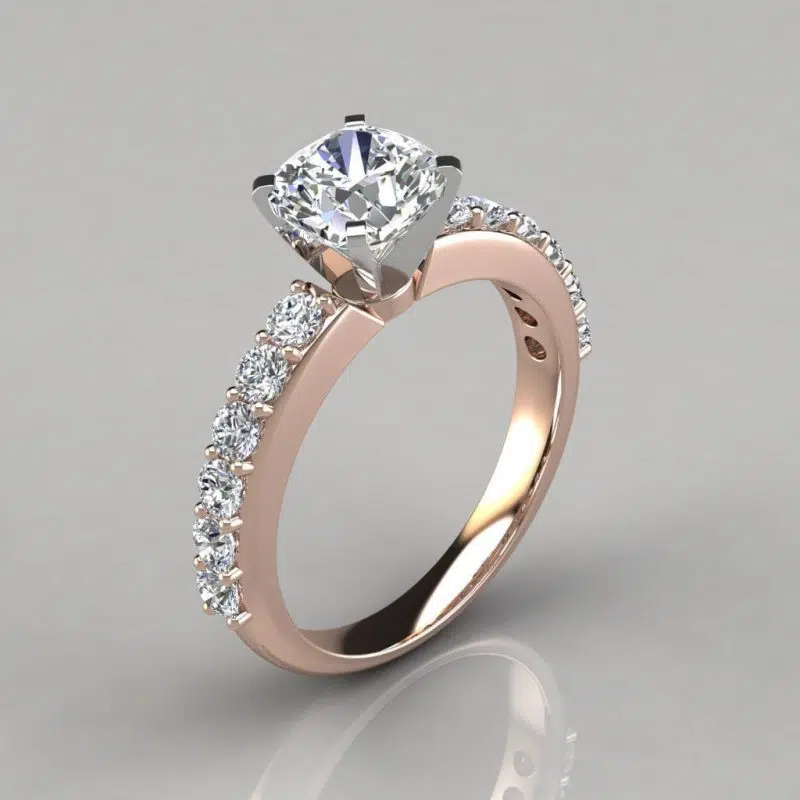 Shared Prong Cushion Cut Moissanite Engagement Ring