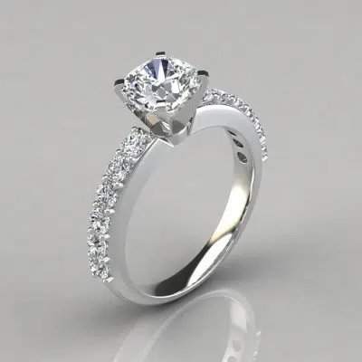 Shared Prong Cushion Cut Moissanite Engagement Ring