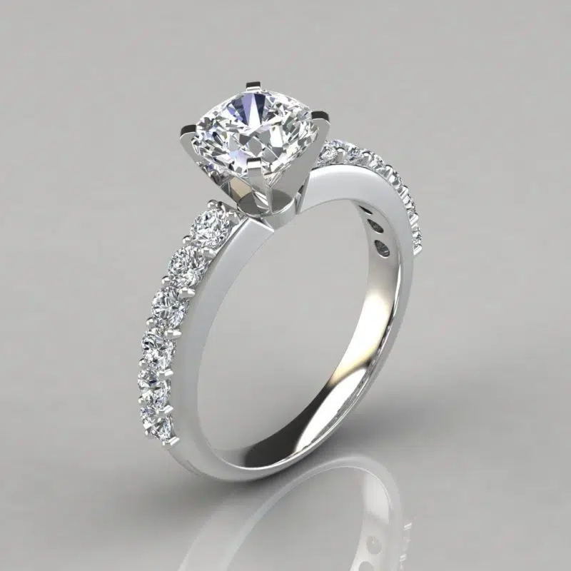 Shared Prong Cushion Cut Moissanite Engagement Ring