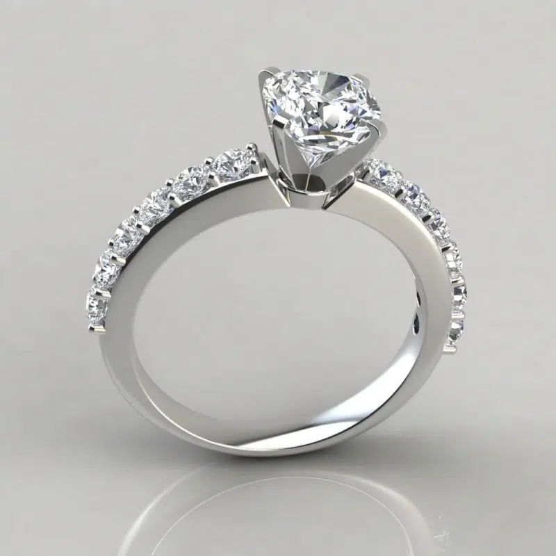Shared Prong Cushion Cut Moissanite Engagement Ring