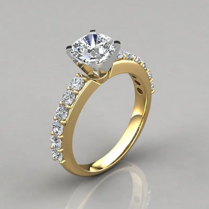 Shared Prong Cushion Cut Moissanite Engagement Ring
