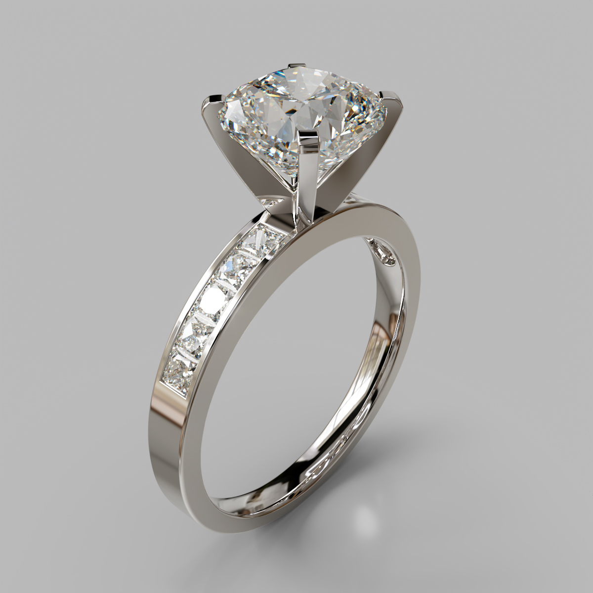 Channel Set Cushion Cut Moissanite Engagement Ring