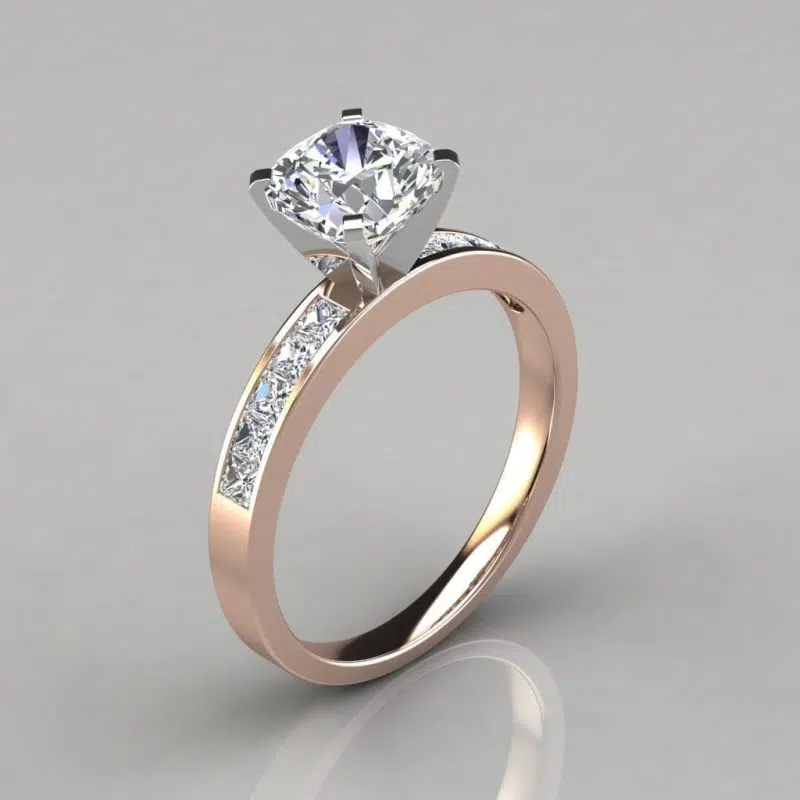 Channel Set Cushion Cut Moissanite Engagement Ring