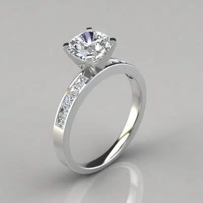 Channel Set Cushion Cut Moissanite Engagement Ring