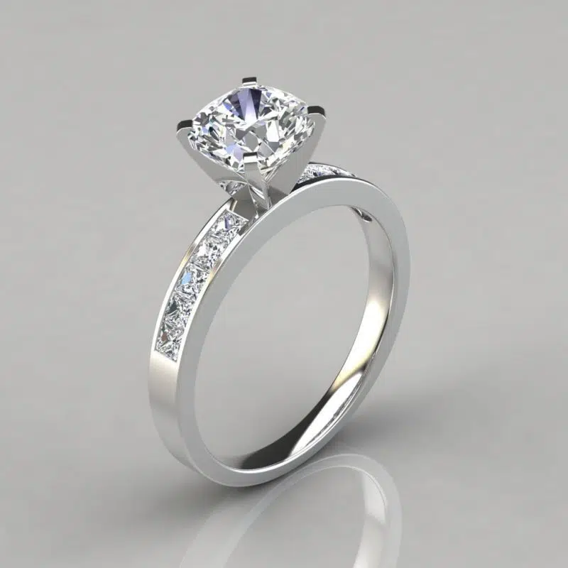 Channel Set Cushion Cut Moissanite Engagement Ring