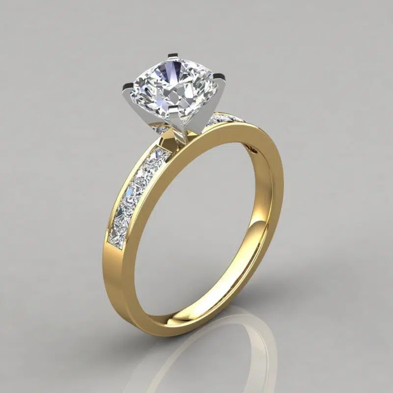 Channel Set Cushion Cut Moissanite Engagement Ring