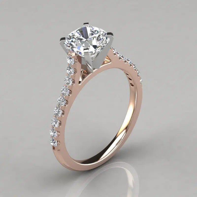 Cushion Cut Tall Cathedral Moissanite Engagement Ring