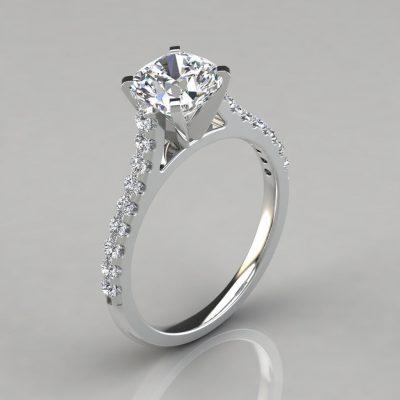 Cushion Cut Tall Cathedral Moissanite Engagement Ring