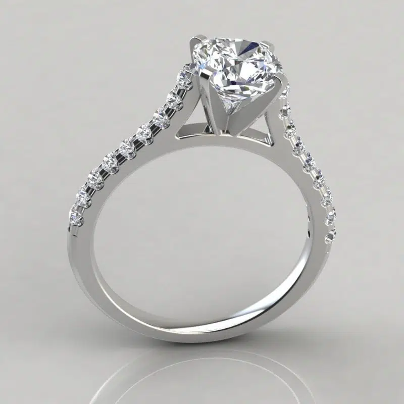 Cushion Cut Tall Cathedral Moissanite Engagement Ring