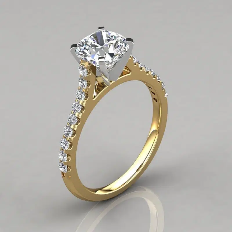 Cushion Cut Tall Cathedral Moissanite Engagement Ring